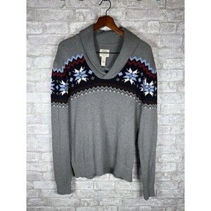 St John’s Bay Fair Isle Sweater Men’s Lg Shawl Collar Nordic Cozy Grandpa Core